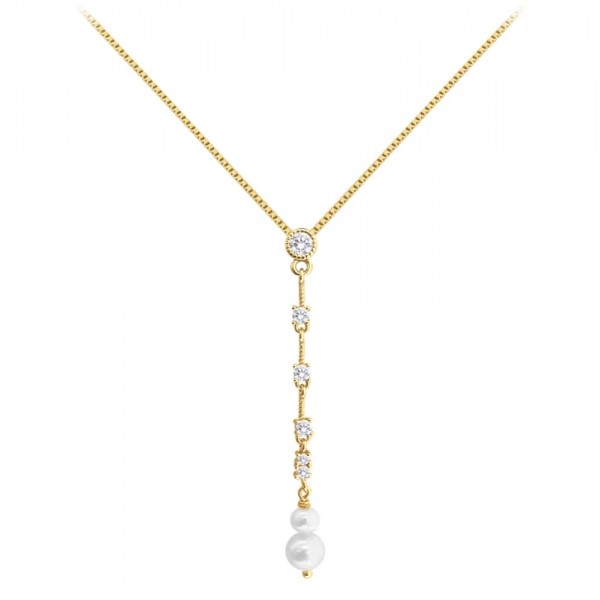 Naszyjnik srebrny  pozłacany - naturalne perły z cyrkoniami