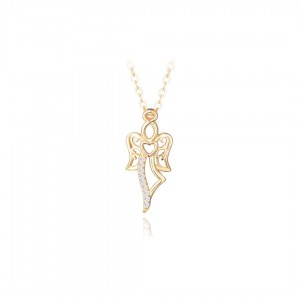 Naszyjnik srebrny pozłacany z zawieszką - anioł, serduszko, cyrkonie