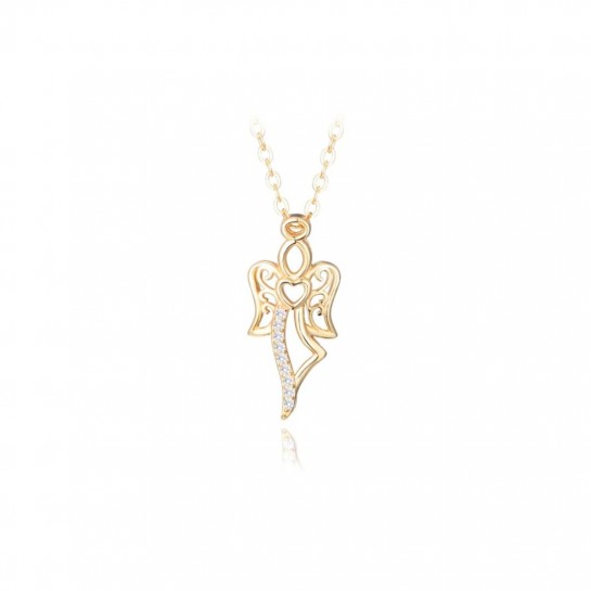 Naszyjnik srebrny pozłacany z zawieszką - anioł, serduszko, cyrkonie