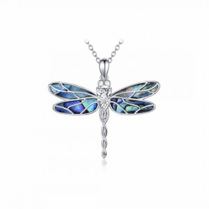 Naszyjnik srebrny pr. 925 - ważka z niebieską masą perłową i cyrkonią