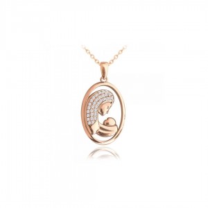 Naszyjnik srebrny rose gold - Matka Boska z Dzieciątkiem