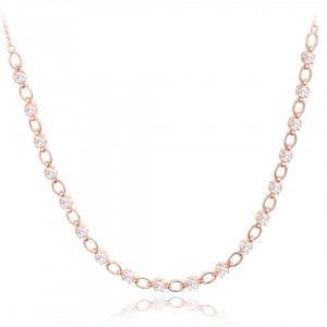 Naszyjnik srebrny rose gold - ogniwa z białymi cyrkoniami