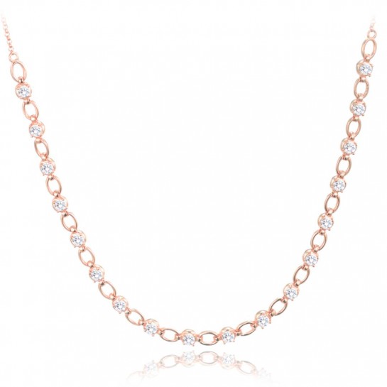 Naszyjnik srebrny rose gold - ogniwa z białymi cyrkoniami