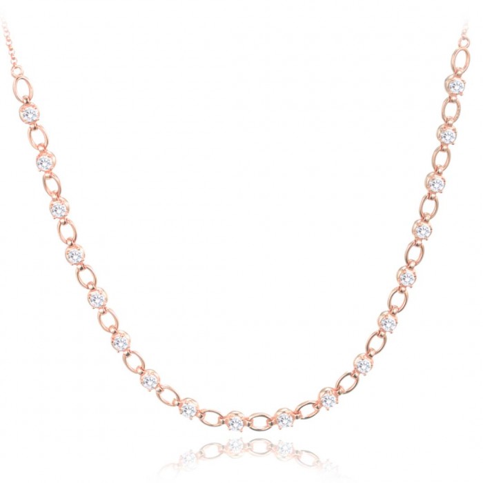Naszyjnik srebrny rose gold - ogniwa z białymi cyrkoniami