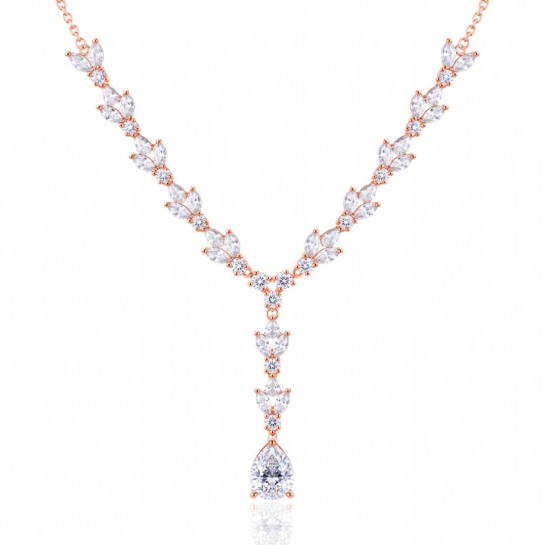 Naszyjnik srebrny rose gold pr. 925 kolia z cyrkoniami
