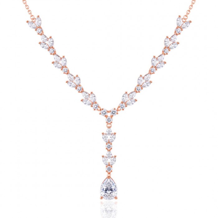 Naszyjnik srebrny rose gold pr. 925 kolia z cyrkoniami