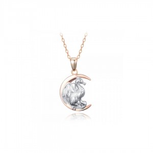 Naszyjnik srebrny rose gold - smok na księżycu