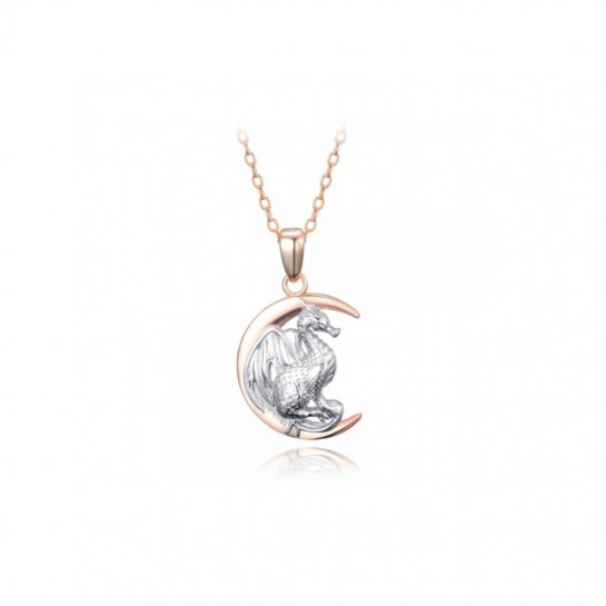 Naszyjnik srebrny rose gold - smok na księżycu