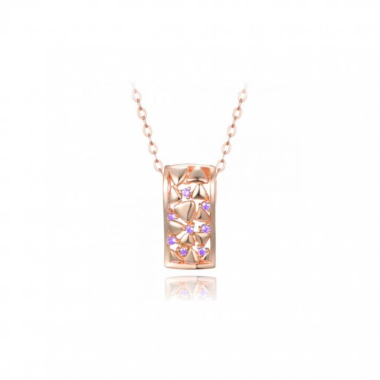 Naszyjnik srebrny rose gold z ażurową zawieszką z cyrkoniami