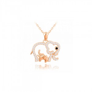 Naszyjnik srebrny rose gold z cyrkoniami - słoniki