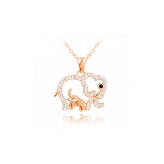 Naszyjnik srebrny rose gold z cyrkoniami - słoniki