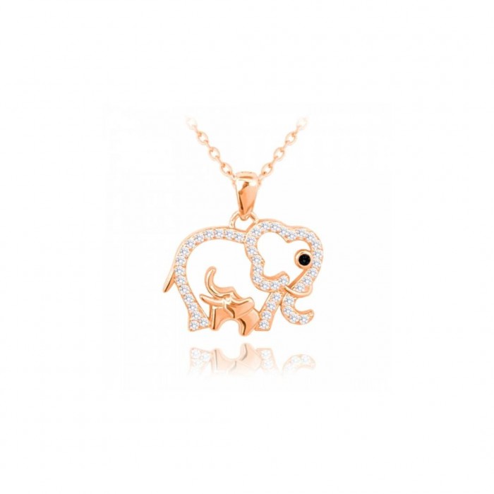 Naszyjnik srebrny rose gold z cyrkoniami - słoniki