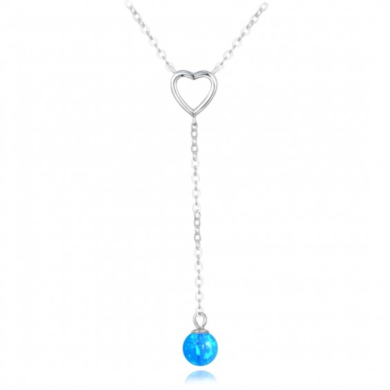 Naszyjnik srebrny - serce i niebieski opal