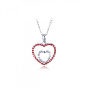Naszyjnik srebrny z czerwonymi cyrkoniami - dwa serca