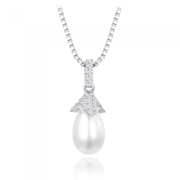 Naszyjnik srebrny z naturalną perłą i cyrkoniami