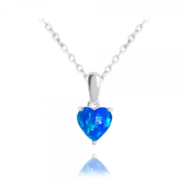 Naszyjnik srebrny z niebieskim opalem w kształcie serca
