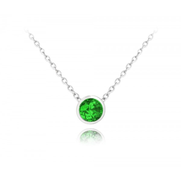 Naszyjnik srebrny z okrągłą zieloną cyrkonią