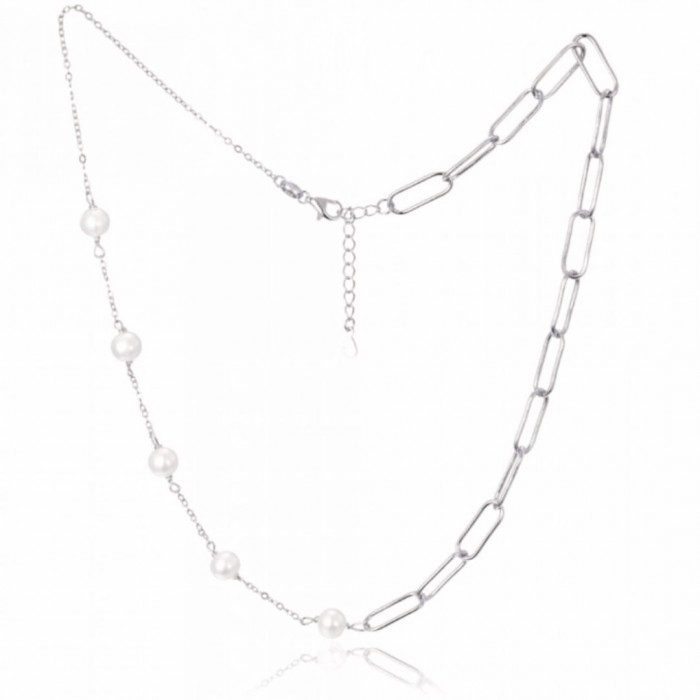 Naszyjnik srebrny z perłami w stylu włoskim