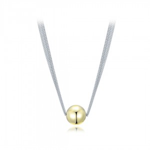 Naszyjnik srebrny z trzema łańcuszkami i pozłacaną kulką