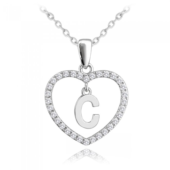 Naszyjnik srebrny z zawieszką - serce z literką "C"