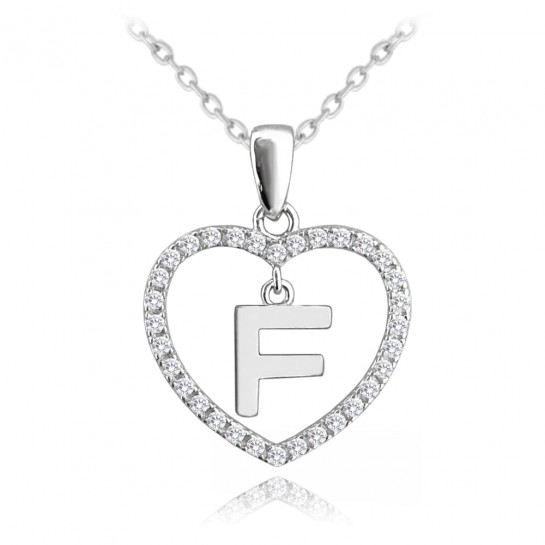 Naszyjnik srebrny z zawieszką - serce z literką "F"