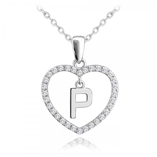 Naszyjnik srebrny z zawieszką - serce z literką "P"