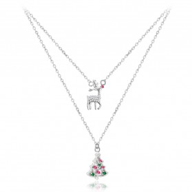 Naszyjnik srebrny z zawieszkami - choinka i renifer  