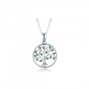 Naszyjnik srebrny z zielonymi cyrkoniami - drzewo życia