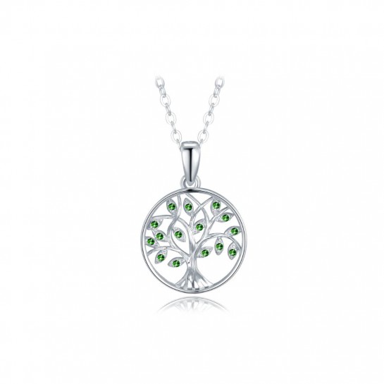 Naszyjnik srebrny z zielonymi cyrkoniami - drzewo życia