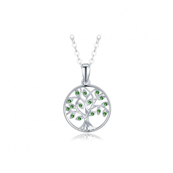 Naszyjnik srebrny z zielonymi cyrkoniami - drzewo życia