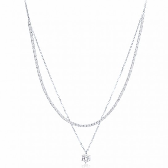 Naszyjnik srebrny pr. 925 podwójny zdobiony cyrkoniami 