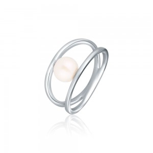 Pierścionek srebrny 925 perła na podwójnej szynie