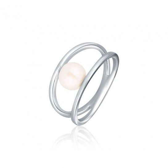 Pierścionek srebrny 925 perła na podwójnej szynie