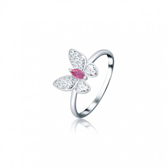 Pierścionek srebrny 925 z cyrkoniami - różowy motyl