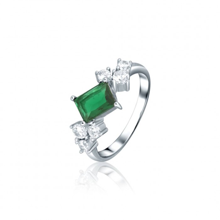 Pierścionek srebrny z zieloną prostokątną cyrkonią