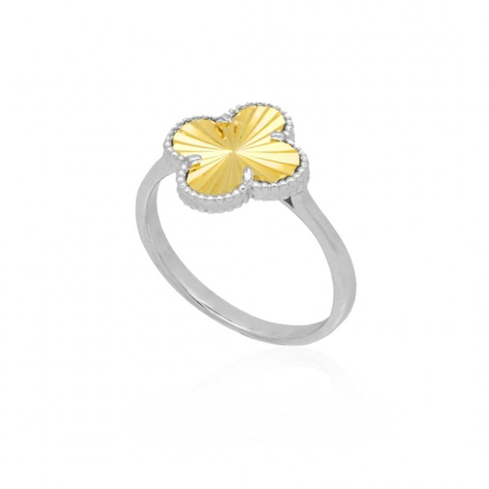 Pierścionek srebrny dwukolorowy - frezowana koniczyna Pierścionek srebrny dwukolorowy - frezowana koniczyna