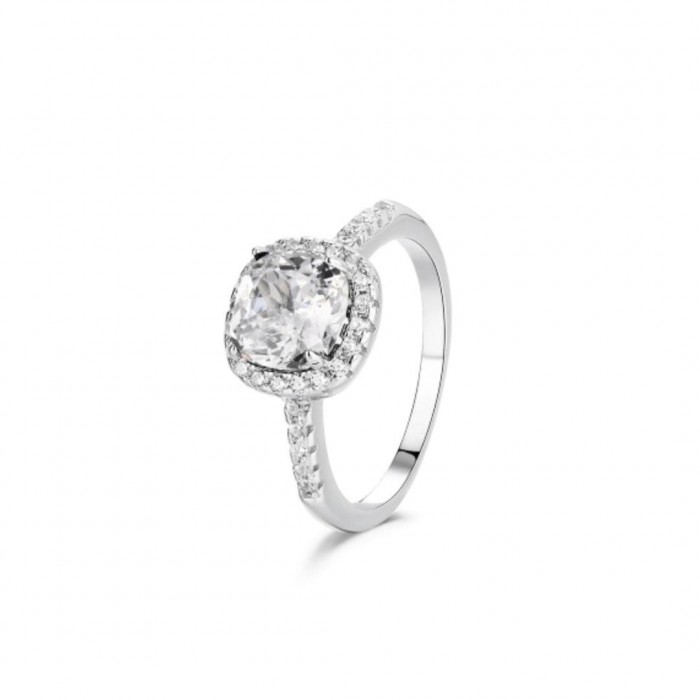 Pierścionek srebrny z kwadratową białą cyrkonią