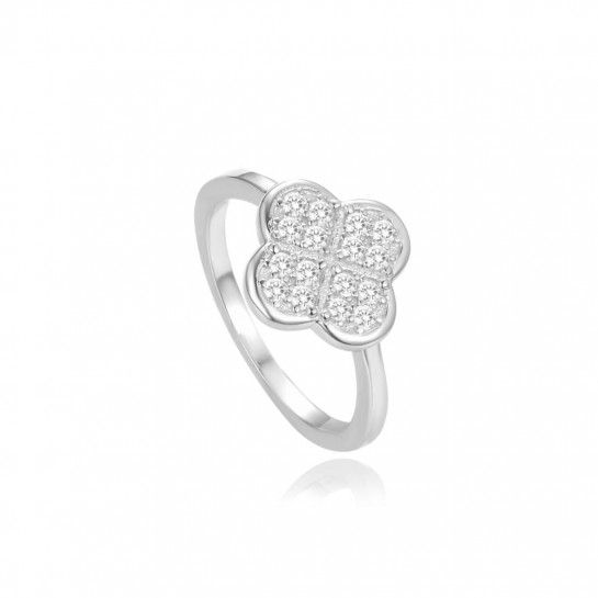 Pierścionek srebrny - koniczyna zdobiona cyrkoniami