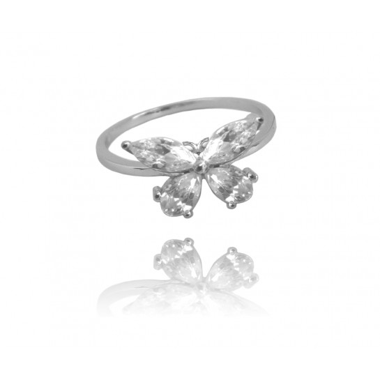 Pierścionek srebrny z białymi cyrkoniami - motyl
