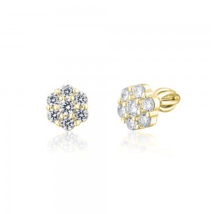 Kolczyki srebrne pozłacane zakręcane sztyfty z 7 cyrkoniami