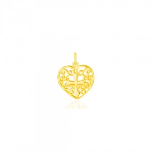 Zawieszka srebrna 925 pozłacana ażurowe serce z krzyżem