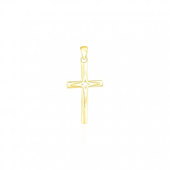 Zawieszka srebrna 925 pozłacana - krzyżyk z cyrkonią
