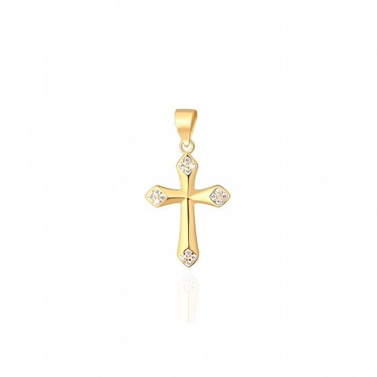 Zawieszka srebrna 925 pozłacana - krzyżyk z cyrkoniami