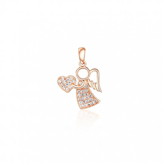 Zawieszka srebrna 925 pozłacana (rose gold) - anioł z sercem i cyrkoniami