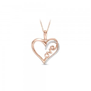 Zawieszka srebrna 925 rose gold - serce z napisem love