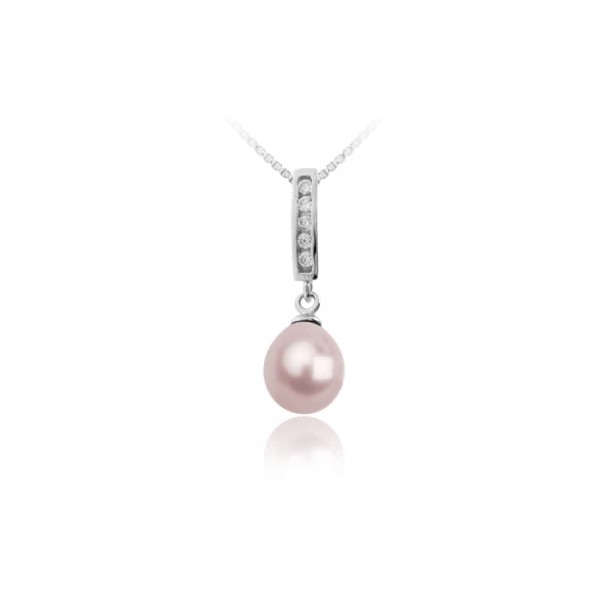 Zawieszka srebrna 925 różowa perła z cyrkoniami