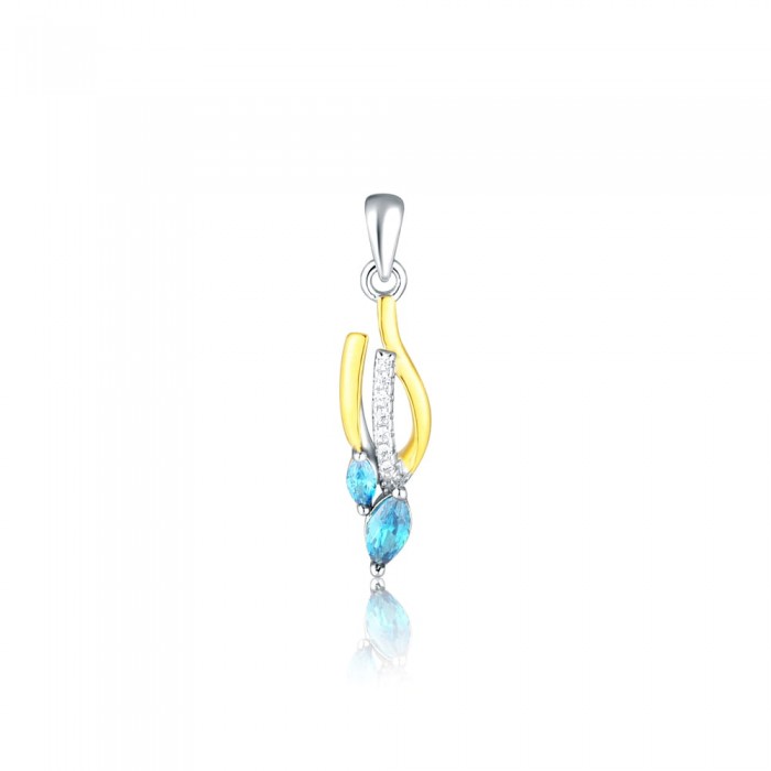 Zawieszka srebrna - dwukolorowa z błękitnymi cyrkoniami
