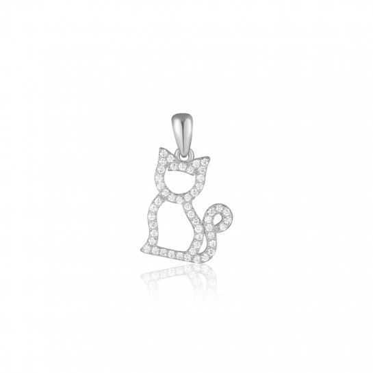 Zawieszka srebrna - konturowy kot zdobiony cyrkoniami