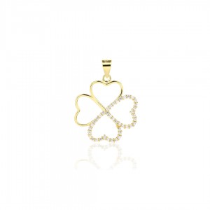 Zawieszka srebrna pozłacana - ażurowa koniczyna z cyrkoniami