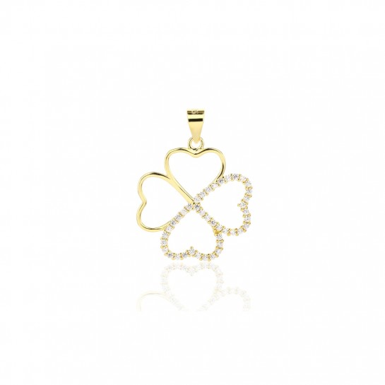 Zawieszka srebrna pozłacana - ażurowa koniczyna z cyrkoniami